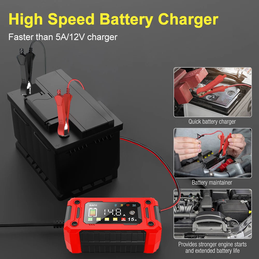 Batterieladegerät 12V – 15A, LCD & Puls