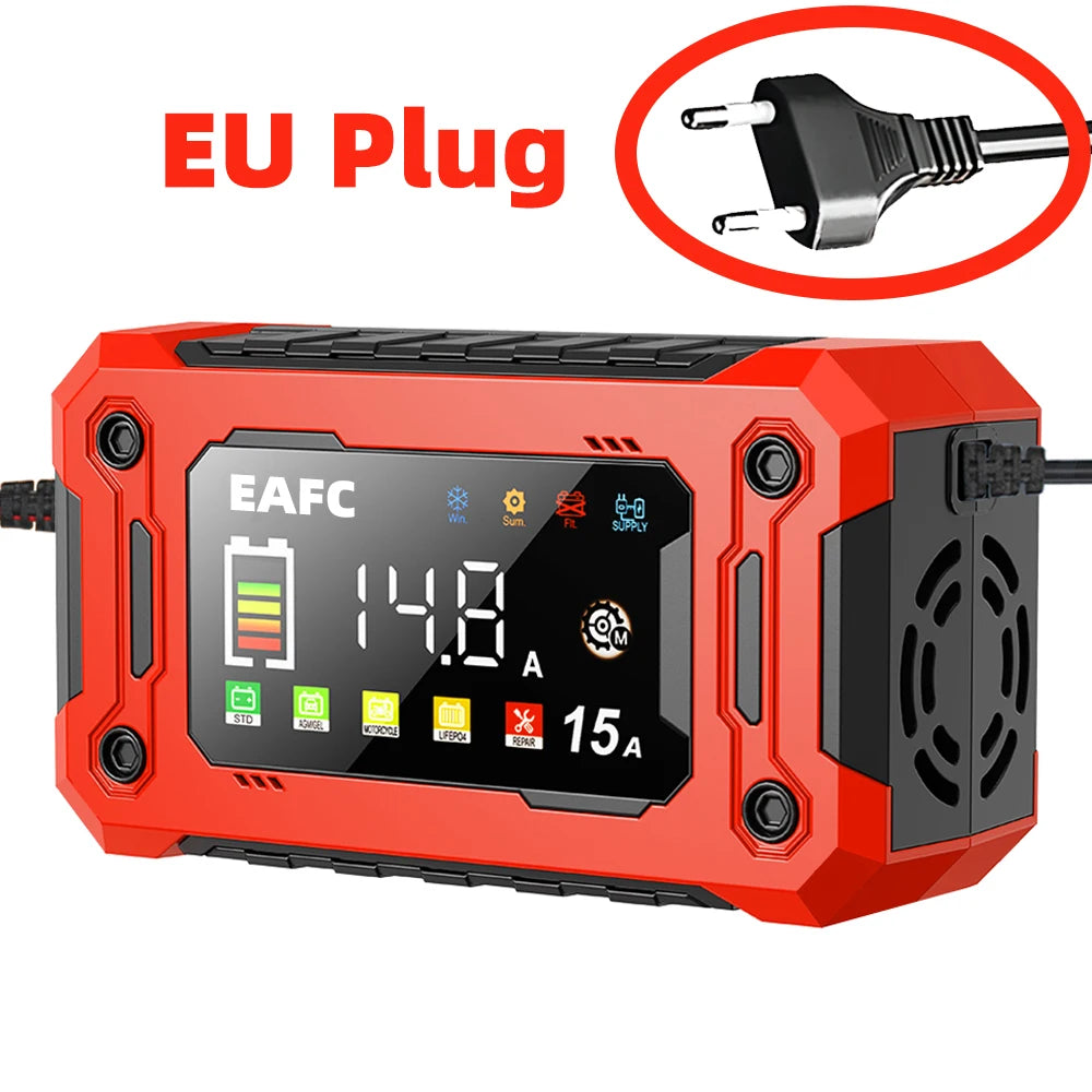 Batterieladegerät 12V – 15A, LCD & Puls