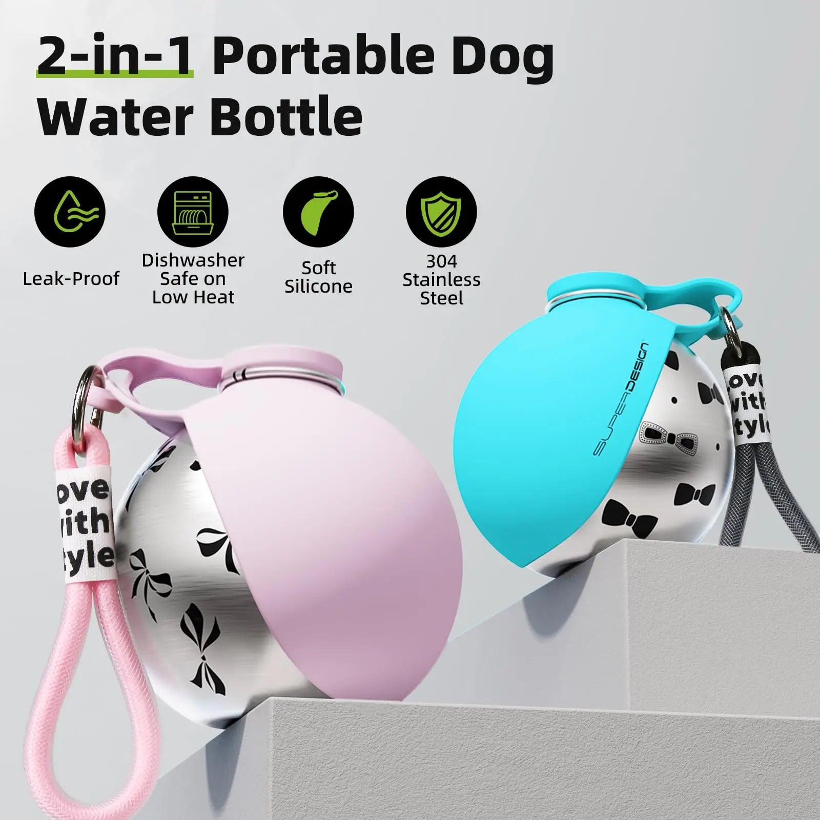 Hunde-Trinkflasche 2-in-1 Edelstahl – Auslaufsicher & Kompakt