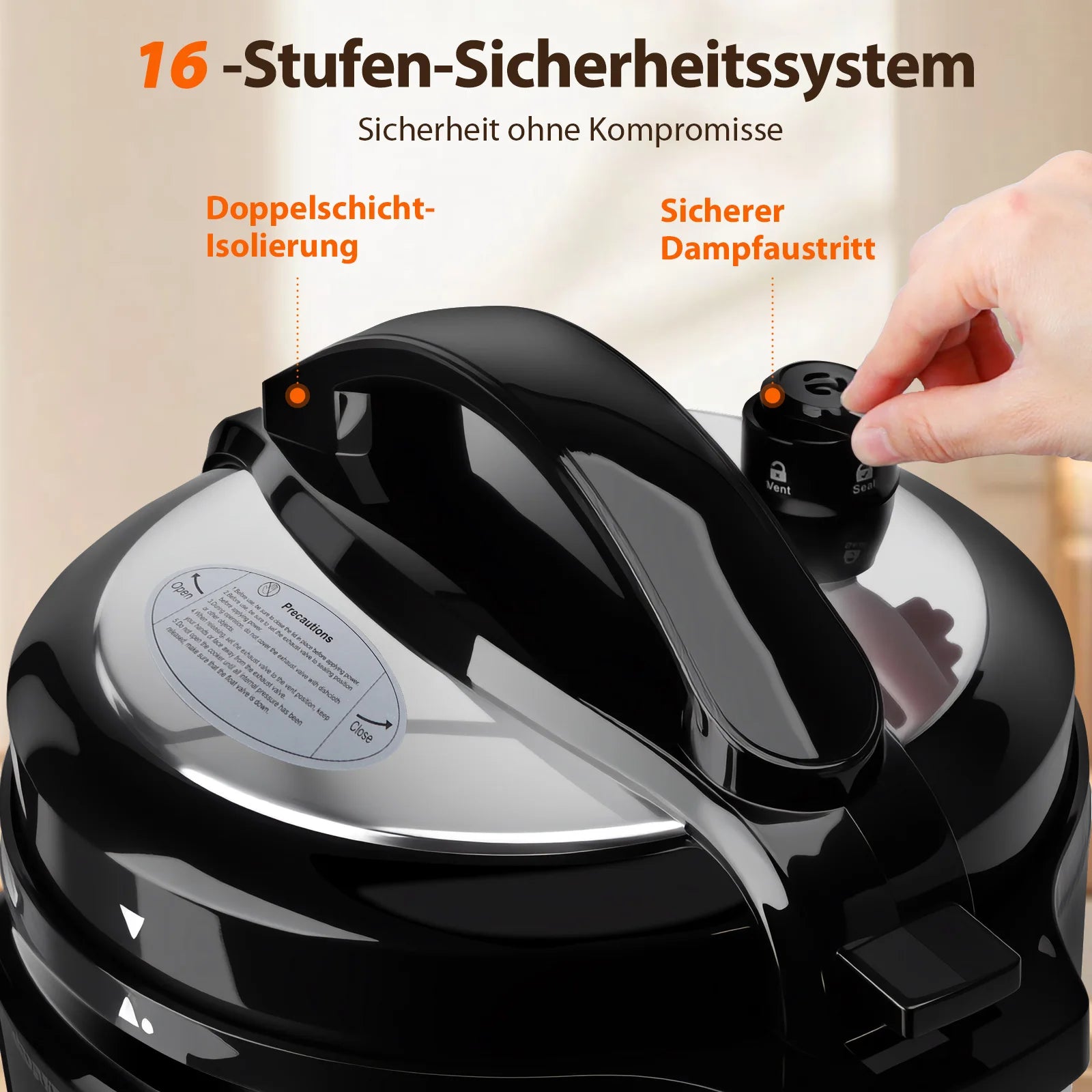 Aigostar 6L Schnellkochtopf 18-in-1 – 1000W Multikocher mit 3 Druckstufen, 24h Timer & Farbrezeptbuch