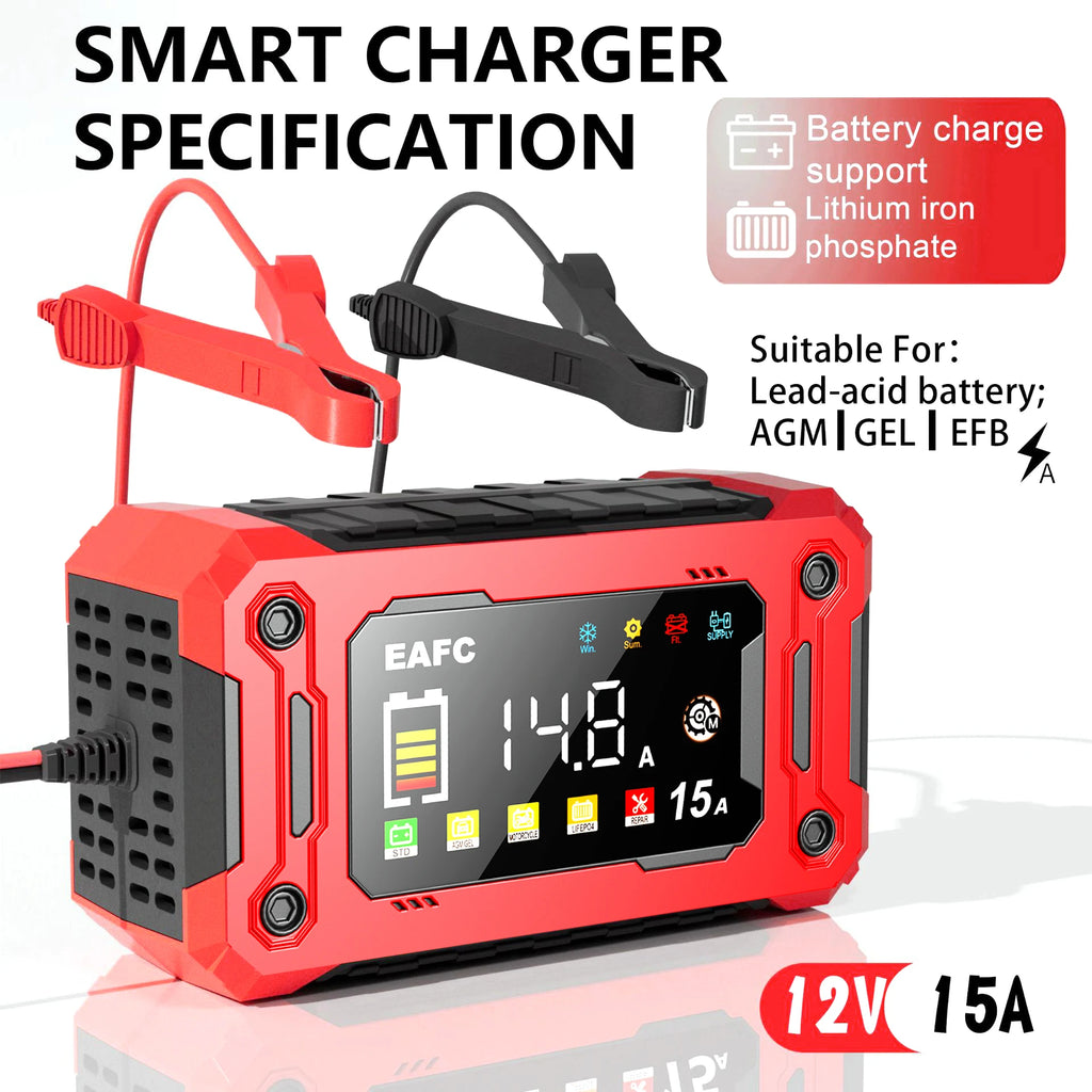 Batterieladegerät 12V – 15A, LCD & Puls