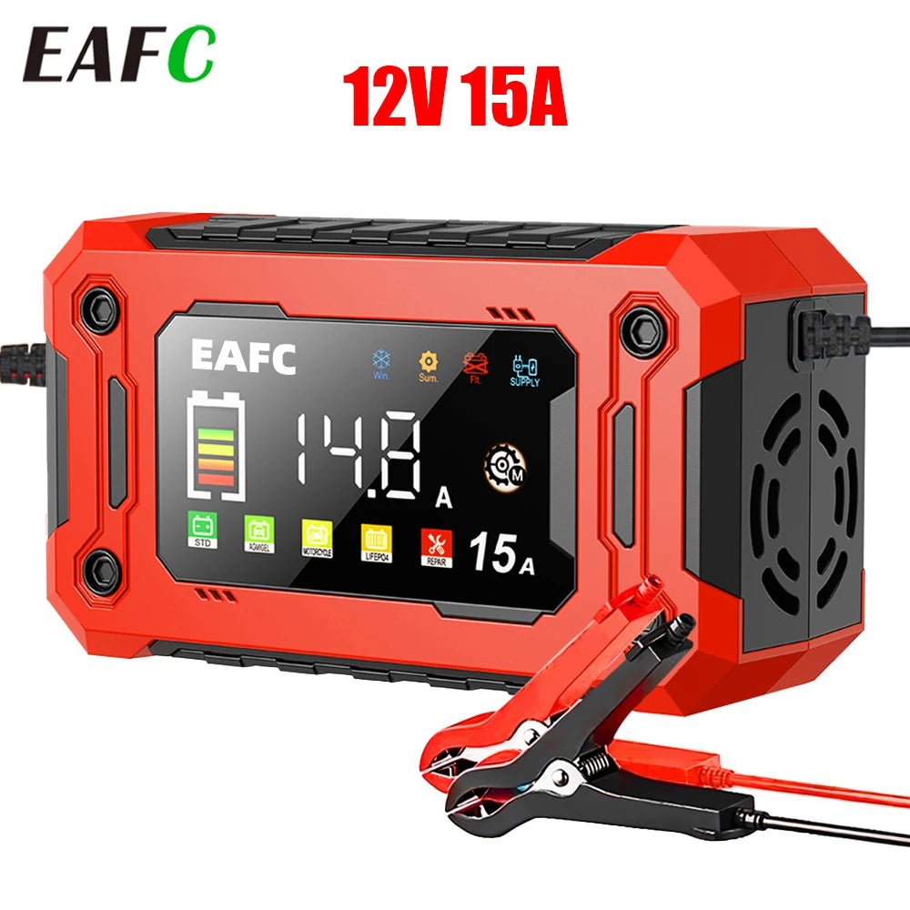 Batterieladegerät 12V – 15A, LCD & Puls