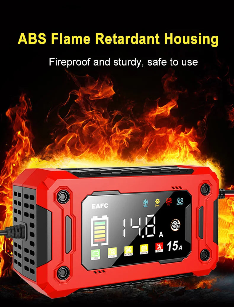 Batterieladegerät 12V – 15A, LCD & Puls