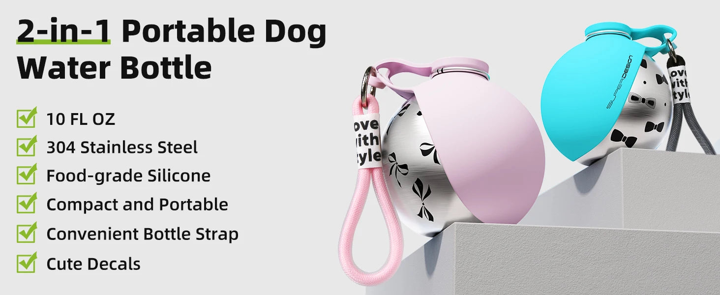 Hunde-Trinkflasche 2-in-1 Edelstahl – Auslaufsicher & Kompakt