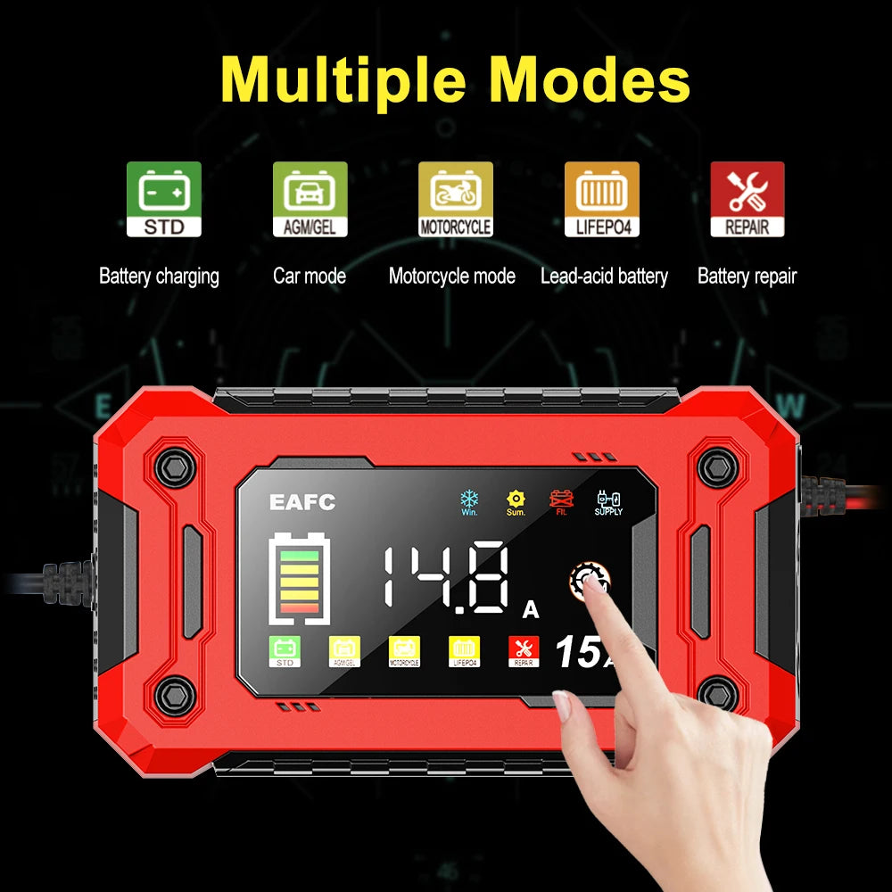 Batterieladegerät 12V – 15A, LCD & Puls
