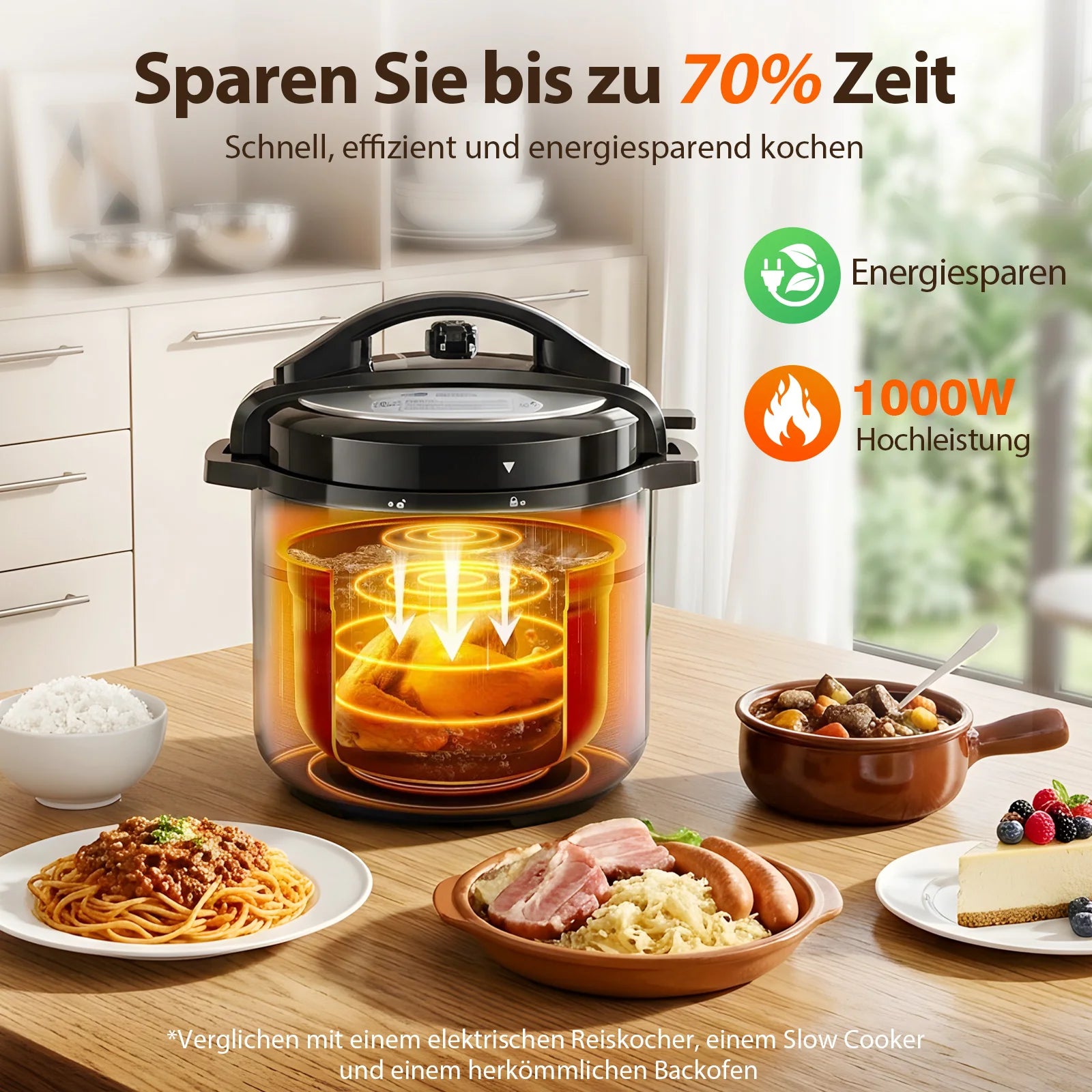 Aigostar 6L Schnellkochtopf 18-in-1 – 1000W Multikocher mit 3 Druckstufen, 24h Timer & Farbrezeptbuch