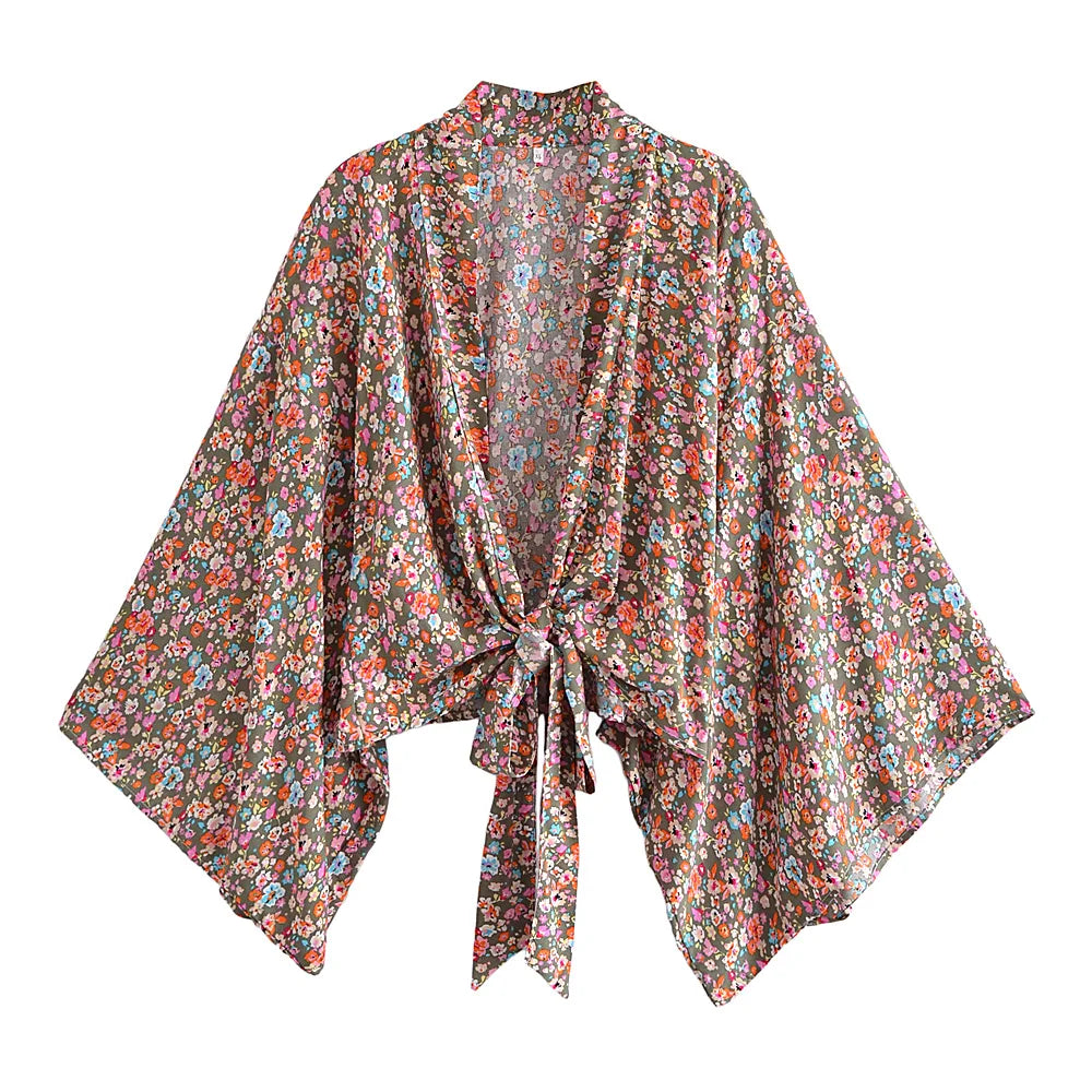 Boho Kimono Strandkleid – Blumendruck, leicht & feminin