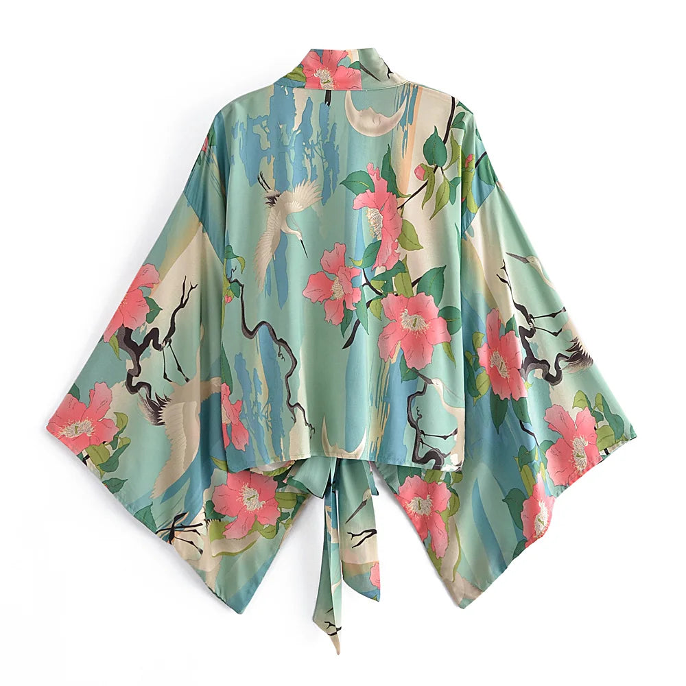 Boho Kimono Strandkleid – Blumendruck, leicht & feminin