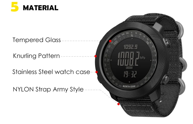 Outdoor-Digitaluhr Herren – Militär, Kompass & 50m wasserdicht