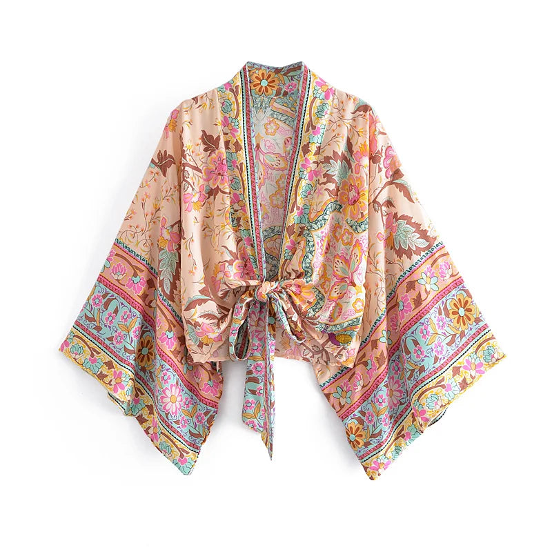 Boho Kimono Strandkleid – Blumendruck, leicht & feminin