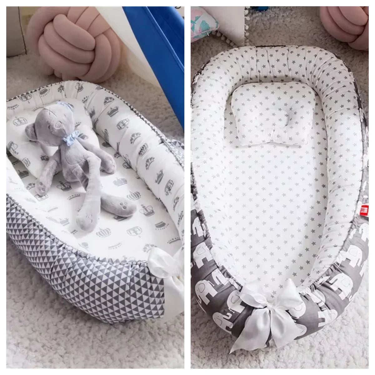 Baby-Nestbett 85×50 cm – Reisebett mit Kissen & Bettumrandung