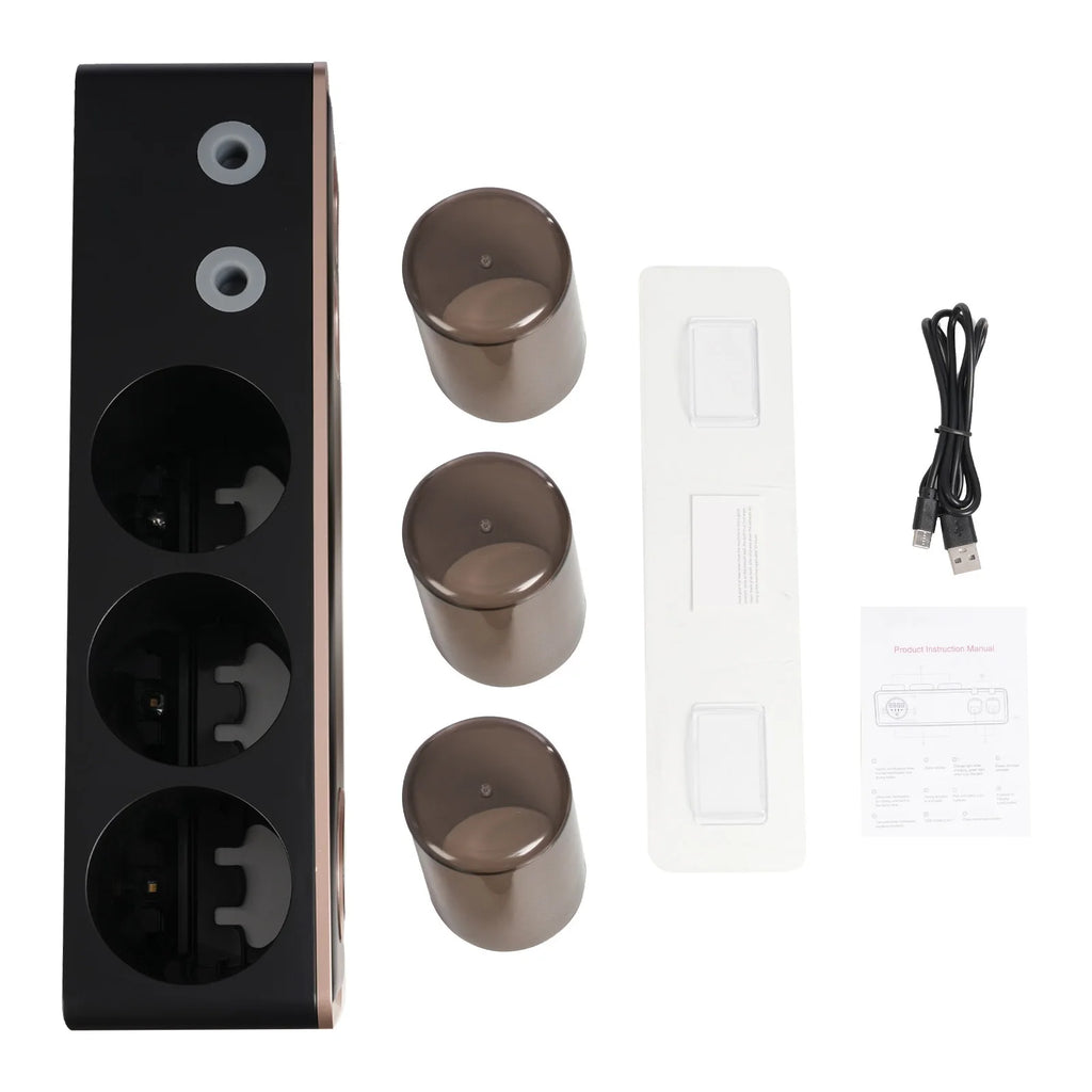 Porta Disinfettante UV per spazzolini con asciugatura, 2 Pareti Bagno, dispenser automatico di dentifricio, 6 vani per spazzolini, Nero