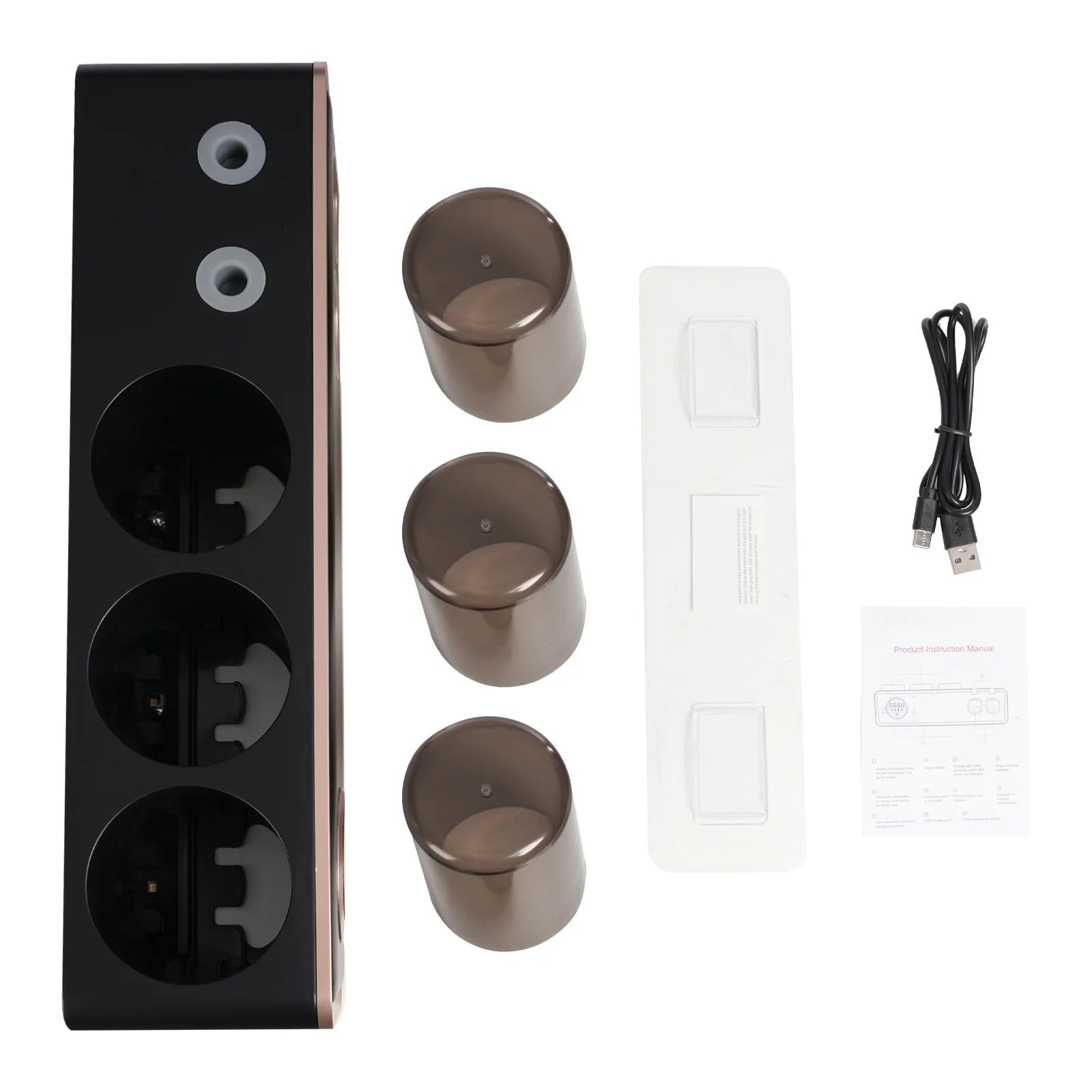 Porta Disinfettante UV per spazzolini con asciugatura, 2 Pareti Bagno, dispenser automatico di dentifricio, 6 vani per spazzolini, Nero