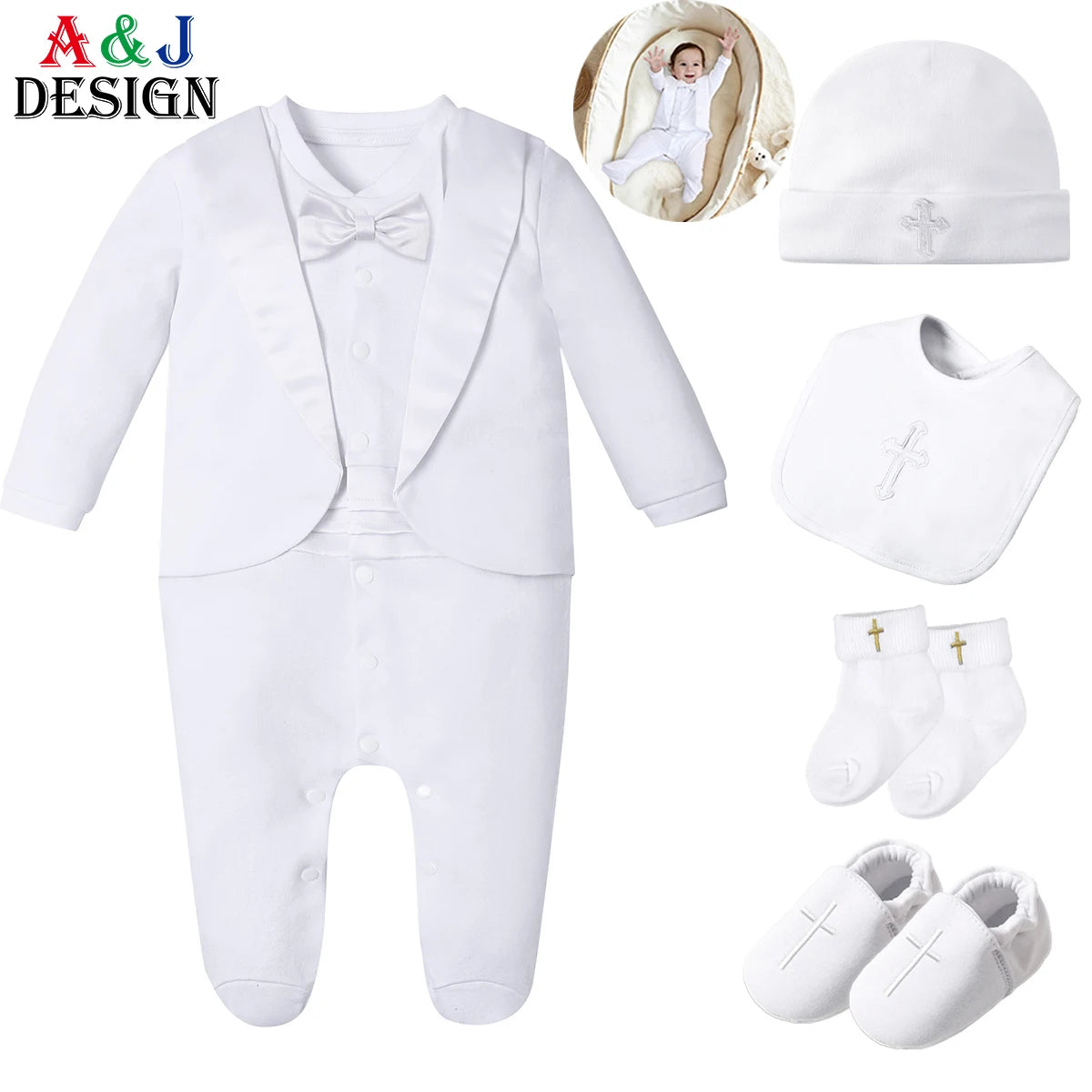 Baby-Taufoutfit Junge – Smoking, Weiß & Elegant