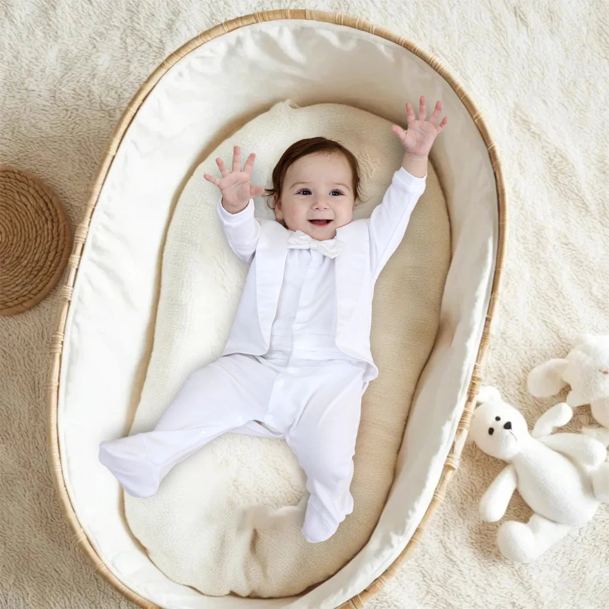 Baby-Taufoutfit Junge – Smoking, Weiß & Elegant