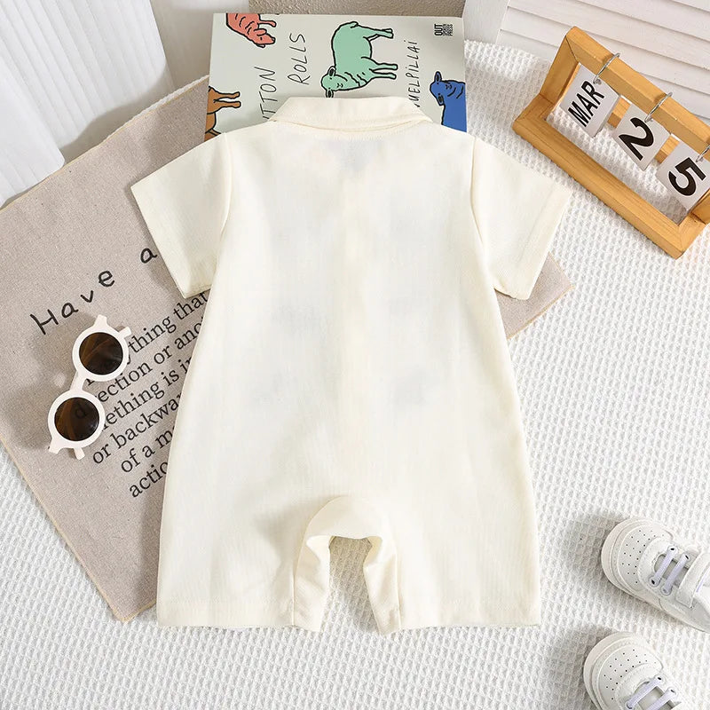 Baby-Sommer-Strampler Junge – Hund-Stickerei & Shorts