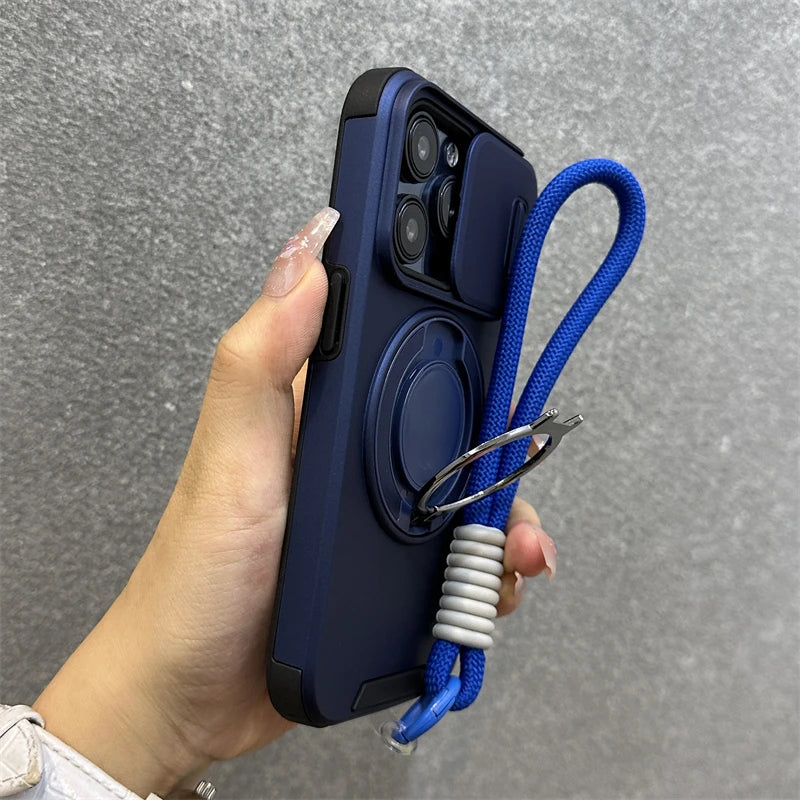 Magnetische Hülle mit Kamera-Schutz & Ring-Ständer für iPhone – MagSafe, Stoßfest, Handgelenkschlaufe