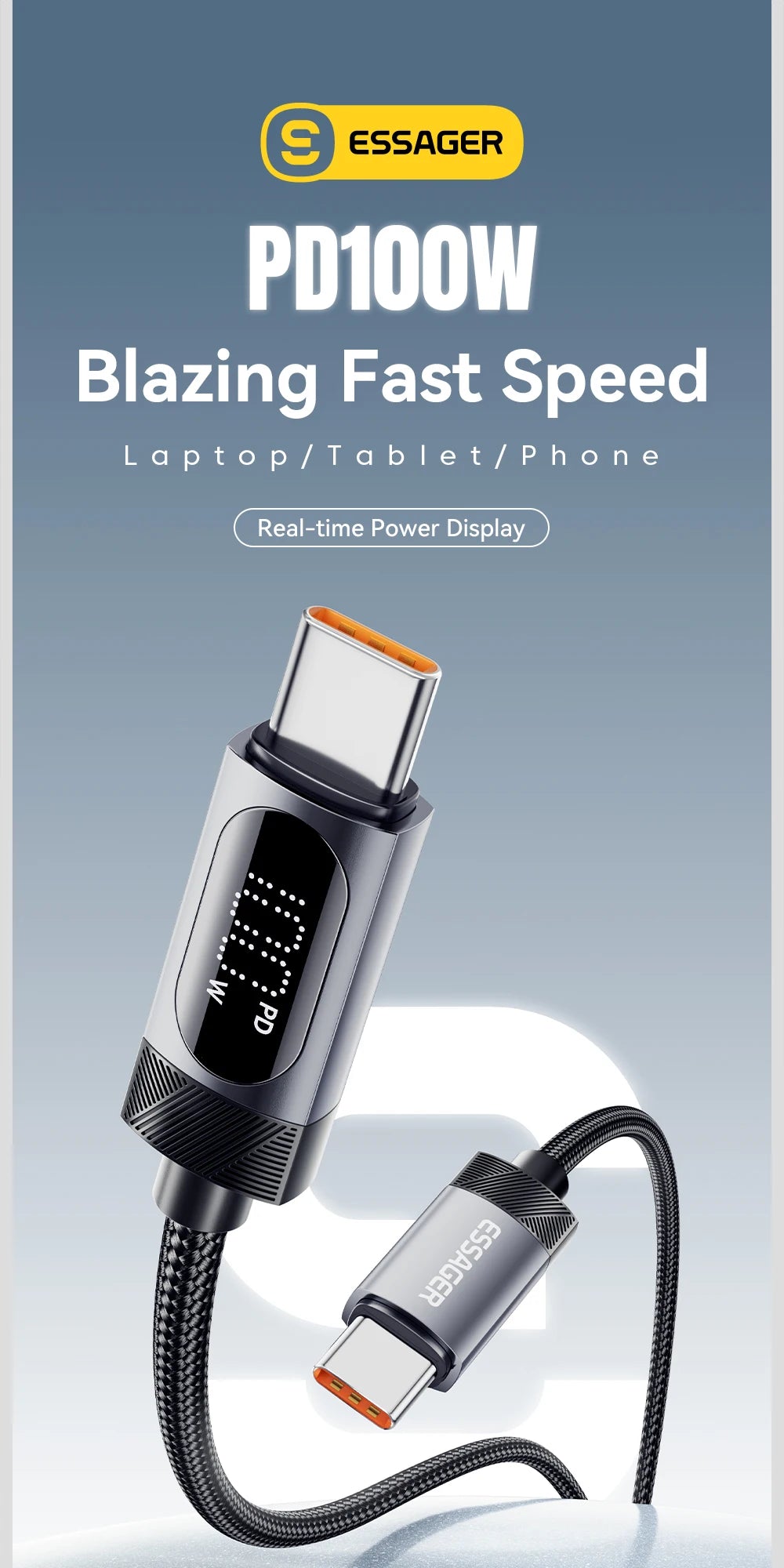 USB-C Kabel 100W mit LED-Display – Schnellladung für iPhone & Android