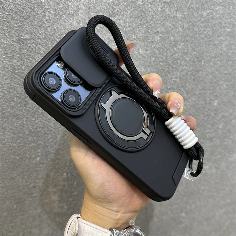Magnetische Hülle mit Kamera-Schutz & Ring-Ständer für iPhone – MagSafe, Stoßfest, Handgelenkschlaufe