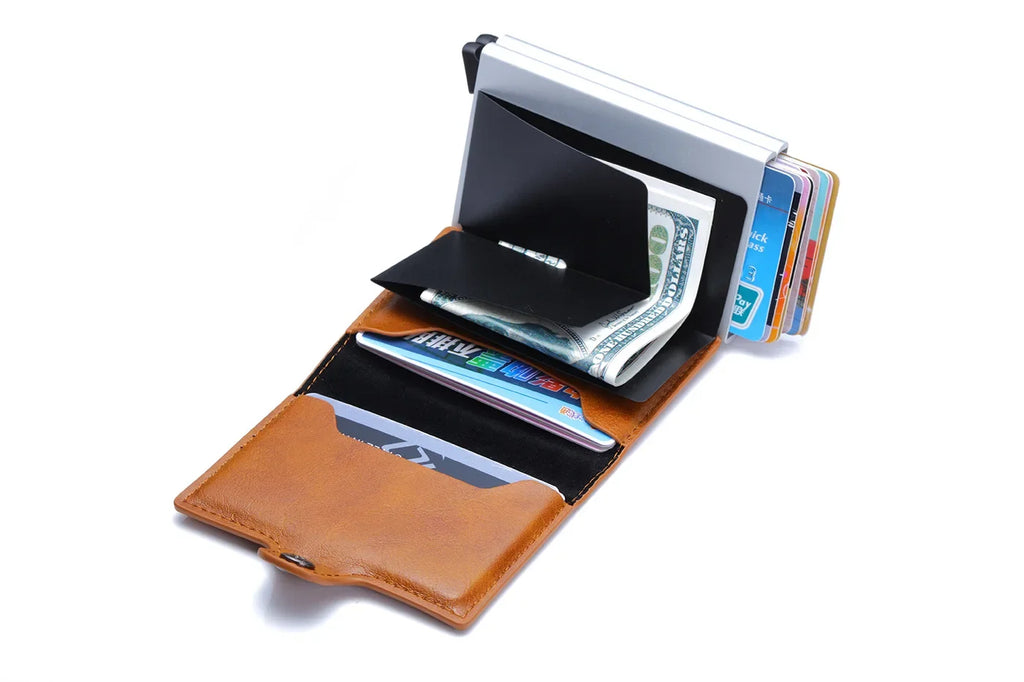 RFID-Schutz Slim Wallet – Dünne Herren-Geldbörse aus Carbon & PU-Leder, 14 Karten