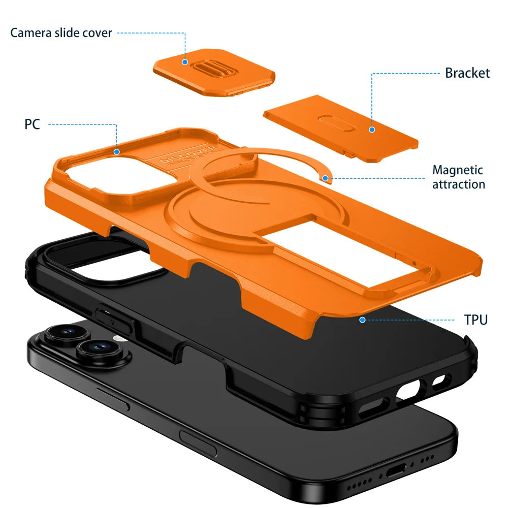 Magnetische Falt-Ständer Hülle für iPhone – Stoßfest, MagSafe-kompatibel, Ganzkörperschutz