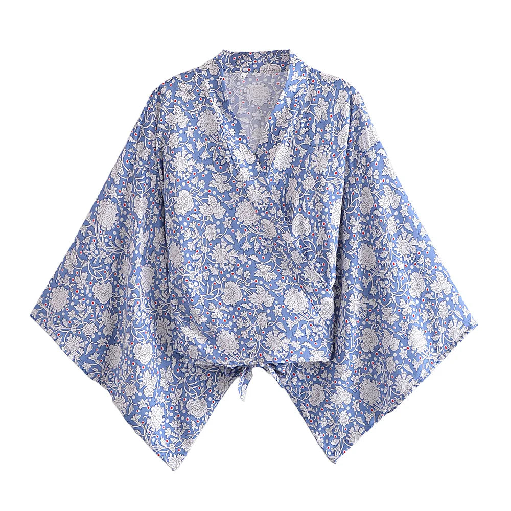Boho Kimono Strandkleid – Blumendruck, leicht & feminin
