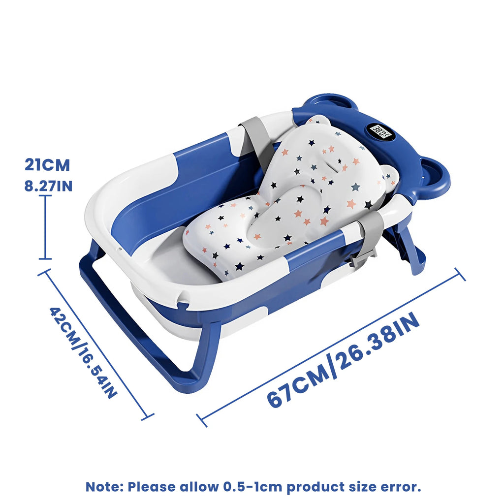 Baby-Badewanne faltbar – Thermometer, Schwimmkissen & Ablauf