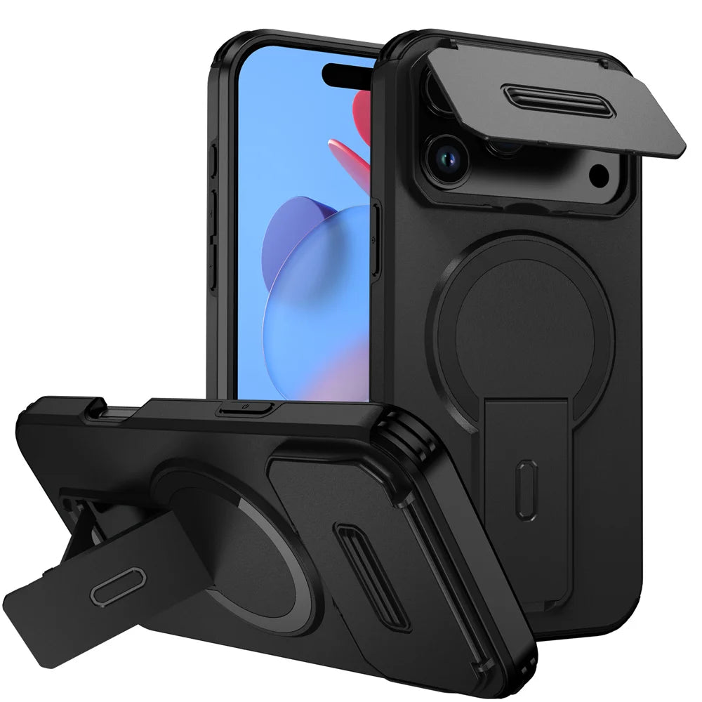 Magnetische Falt-Ständer Hülle für iPhone – Stoßfest, MagSafe-kompatibel, Ganzkörperschutz