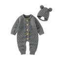 Baby-Winterjumpsuit 2er-Set – Strick, Langarm & Bärchen-Mütze