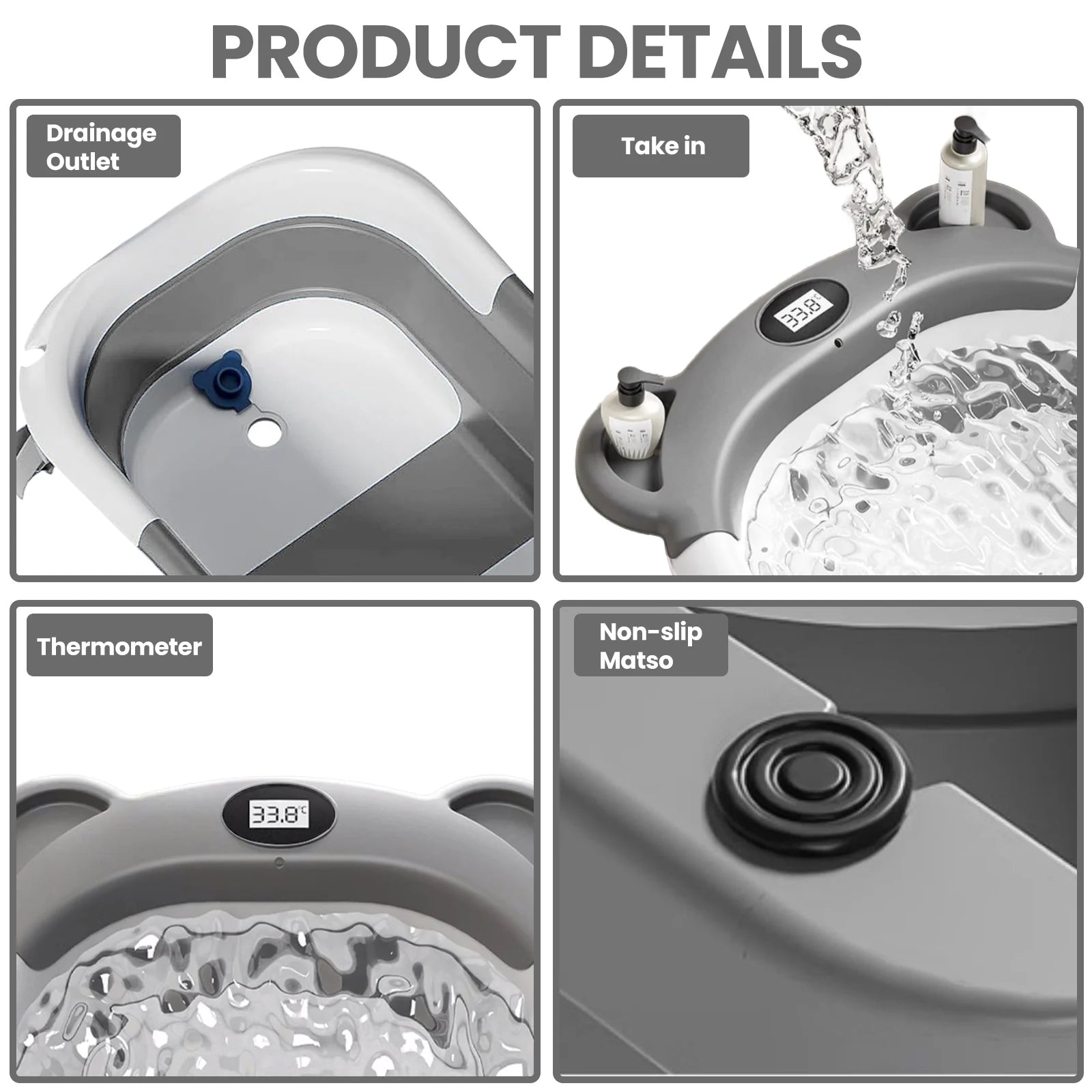 Baby-Badewanne faltbar – Thermometer, Schwimmkissen & Ablauf
