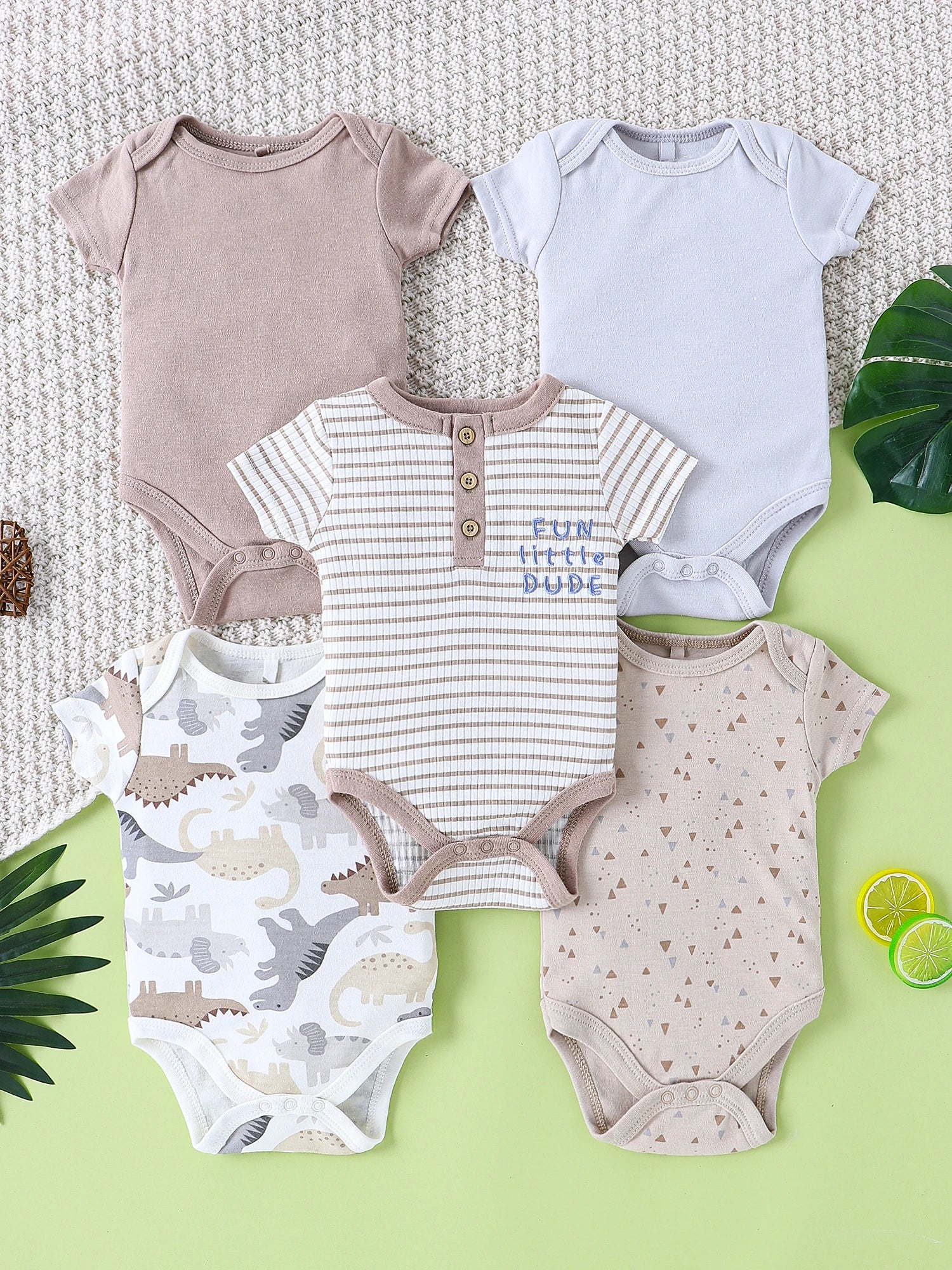 Baby-Strampler 5er-Set – Kurzarm, Sommer, 0–9 Monate