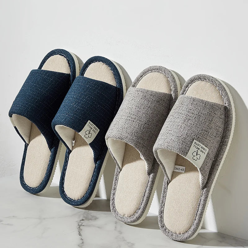 Leinen-Hausschuhe offen – Herren & Damen, atmungsaktiv