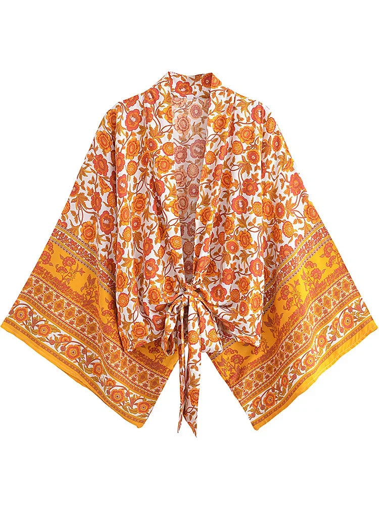 Boho Kimono Strandkleid – Blumendruck, leicht & feminin