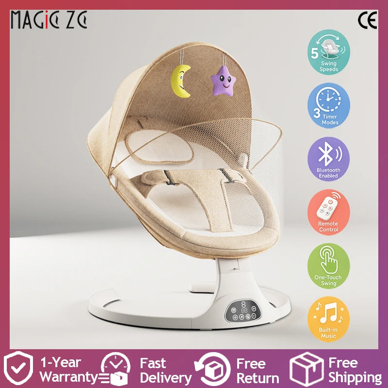 Elektrische Baby-Wiege – Bluetooth, Musik & Moskitonetz