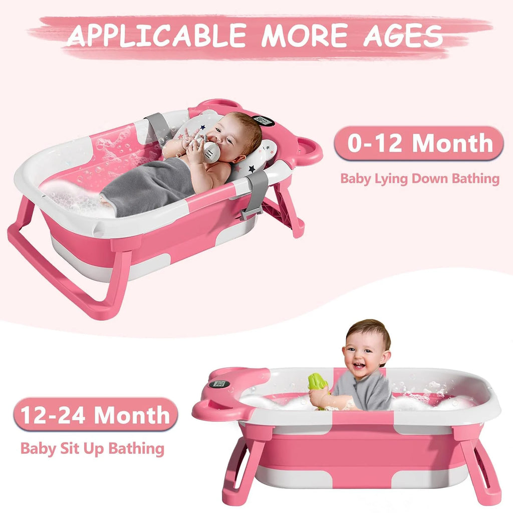 Baby-Badewanne faltbar – Thermometer, Schwimmkissen & Ablauf