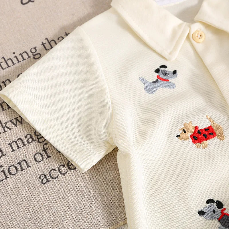 Baby-Sommer-Strampler Junge – Hund-Stickerei & Shorts