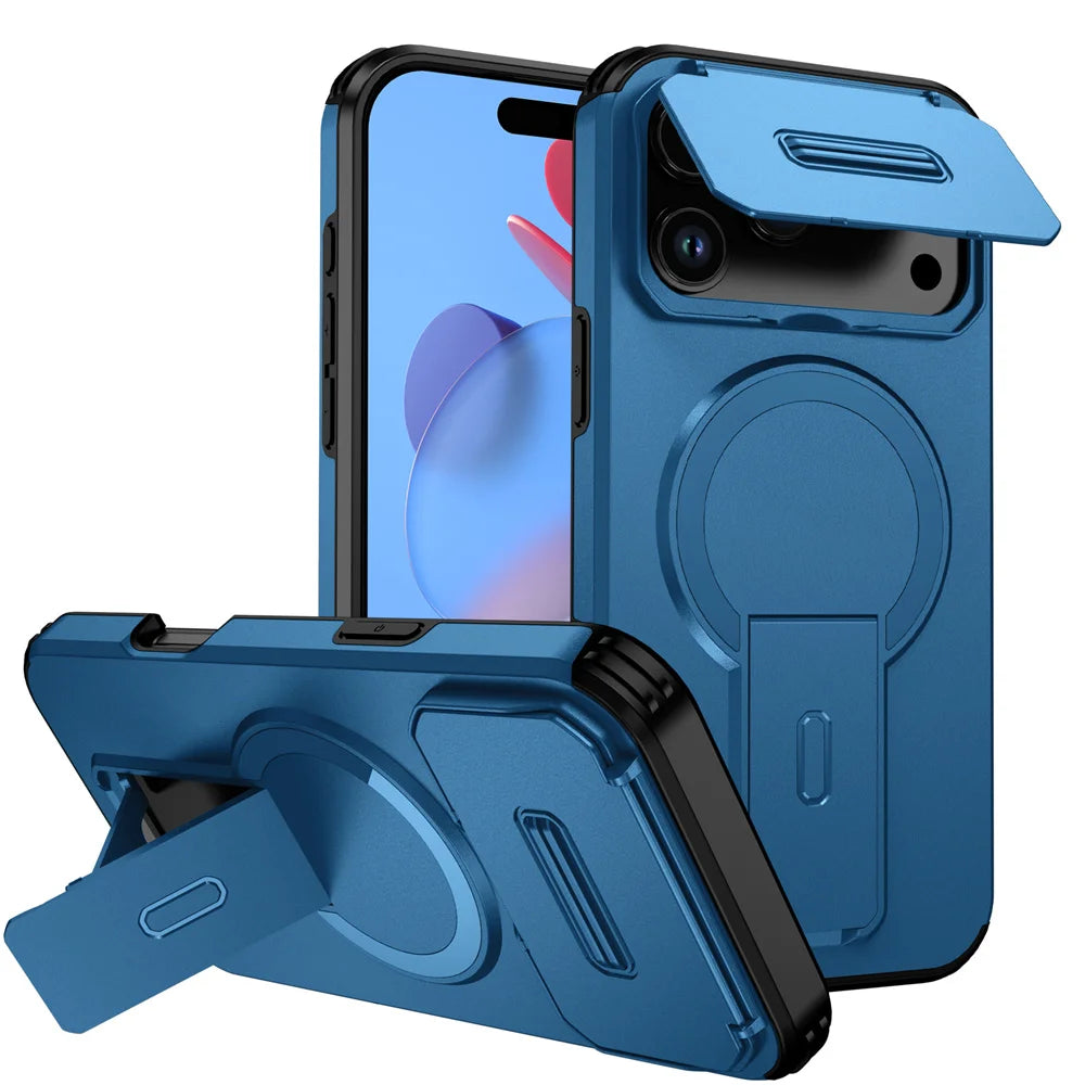 Magnetische Falt-Ständer Hülle für iPhone – Stoßfest, MagSafe-kompatibel, Ganzkörperschutz