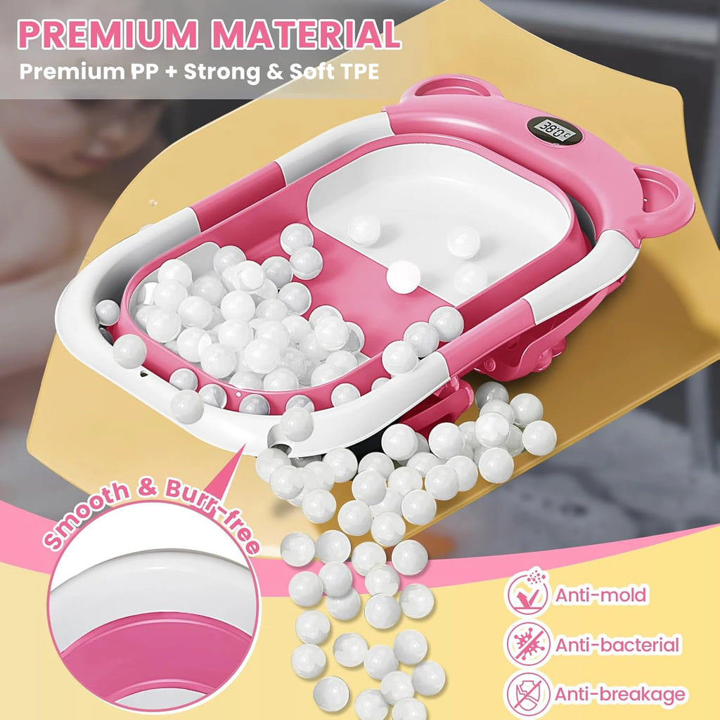 Baby-Badewanne faltbar – Thermometer, Schwimmkissen & Ablauf