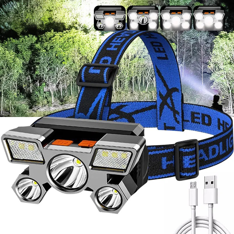 Stirnlampe 5 LED – USB aufladbar, kompakt & Outdoor