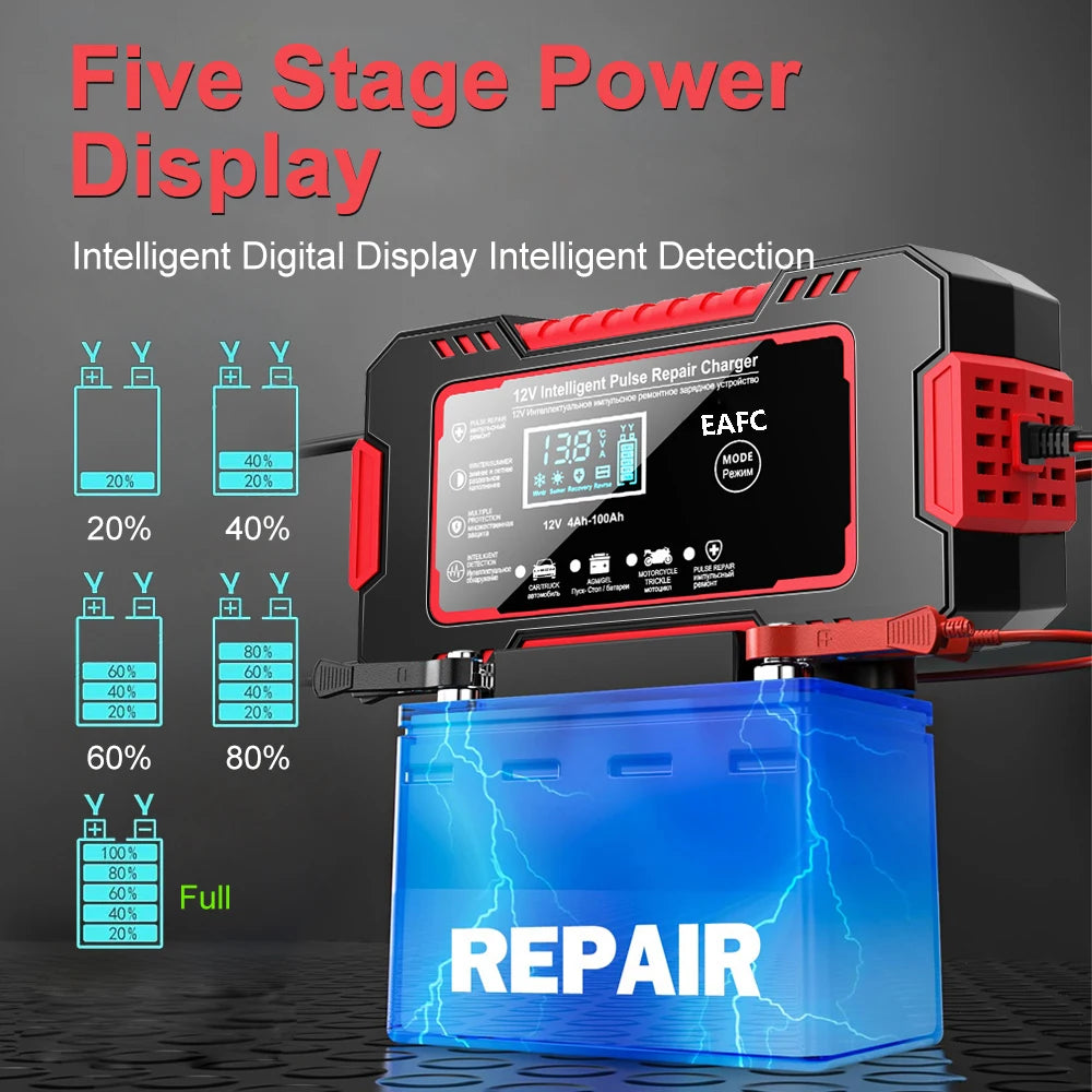 Smart Puls-Batterieladegerät 12V 6A – LCD & AGM/GEL