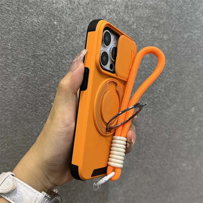 Magnetische Hülle mit Kamera-Schutz & Ring-Ständer für iPhone – MagSafe, Stoßfest, Handgelenkschlaufe