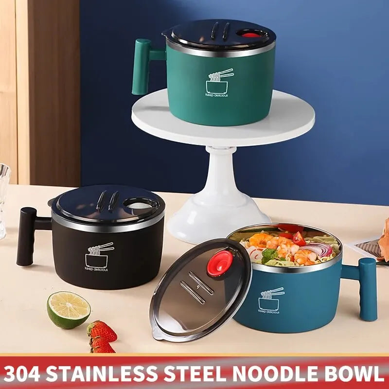 Edelstahlschüssel mit Deckel für Instant-Nudeln – 1000 ml, auslaufsicher & tragbar