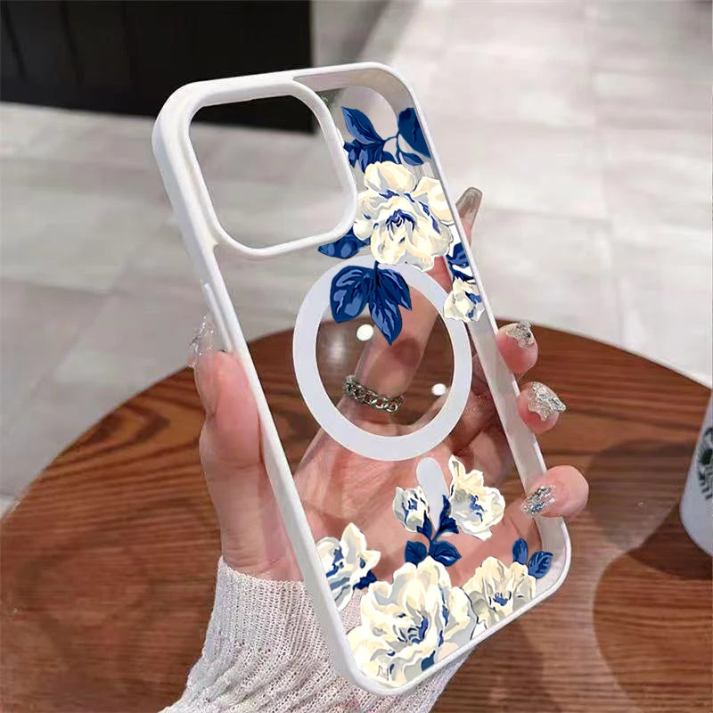 iPhone Hülle Weiße Rose Macaron – Magnetisch Transparent