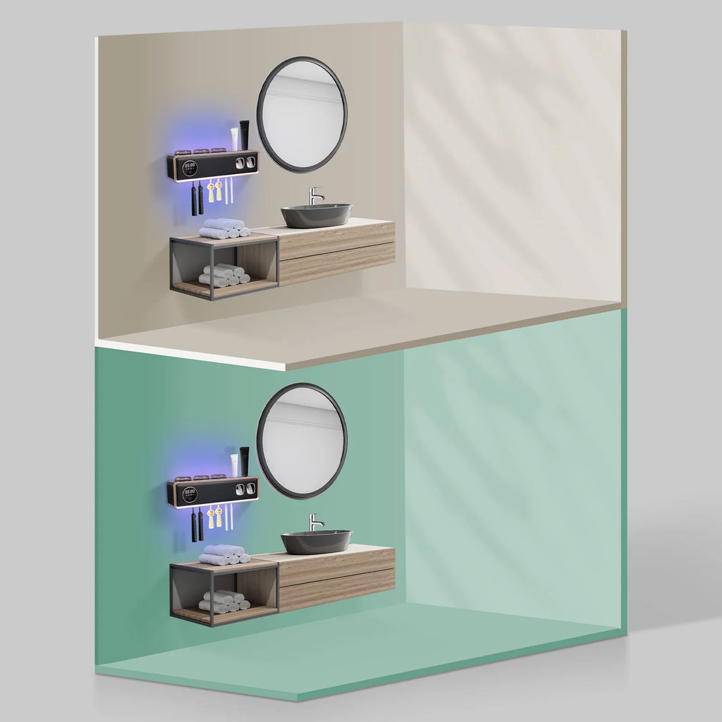 Porta Disinfettante UV per spazzolini con asciugatura, 2 Pareti Bagno, dispenser automatico di dentifricio, 6 vani per spazzolini, Nero