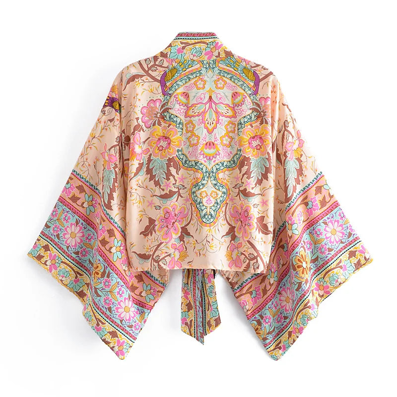 Boho Kimono Strandkleid – Blumendruck, leicht & feminin