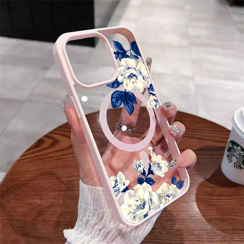 iPhone Hülle Weiße Rose Macaron – Magnetisch Transparent