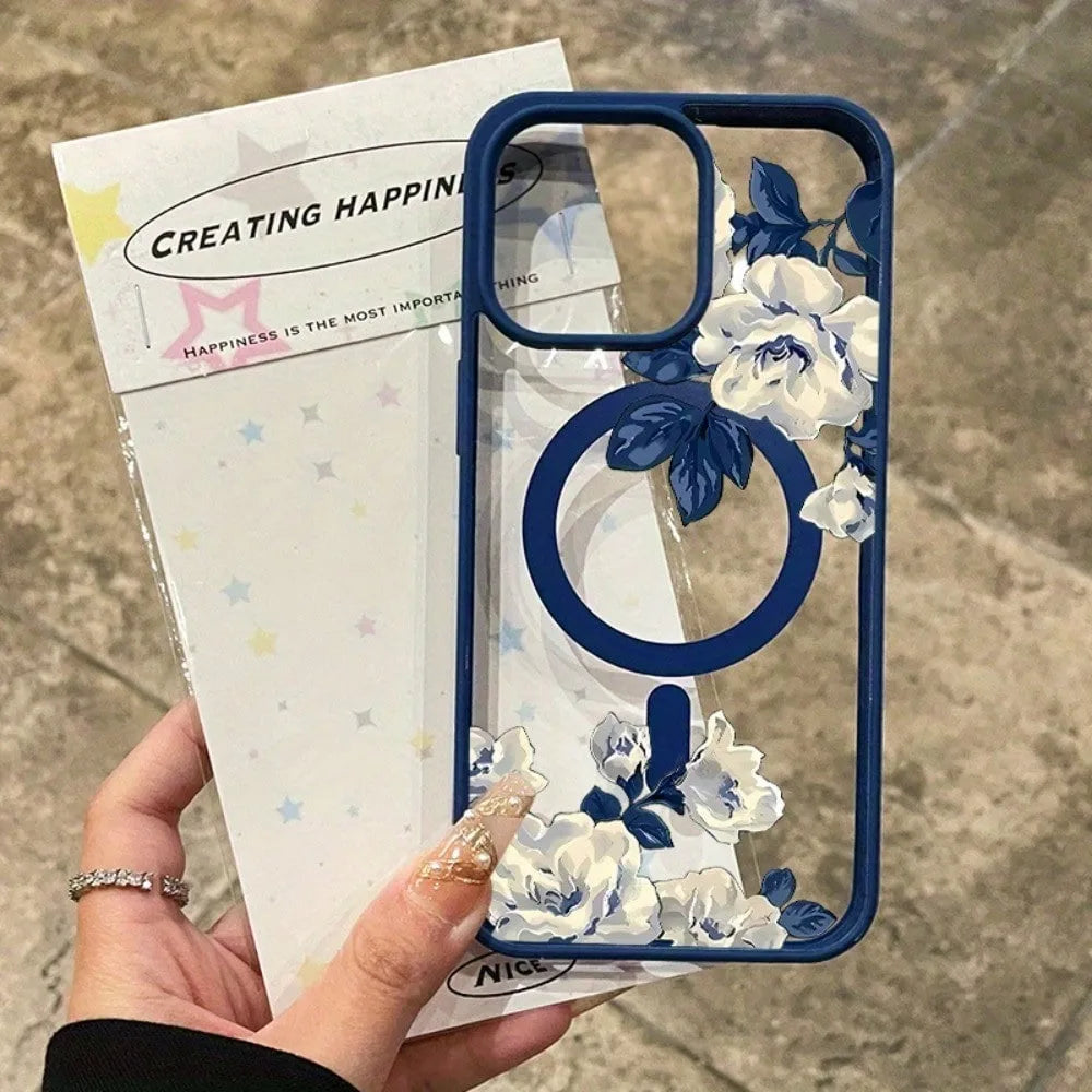 iPhone Hülle Weiße Rose Macaron – Magnetisch Transparent