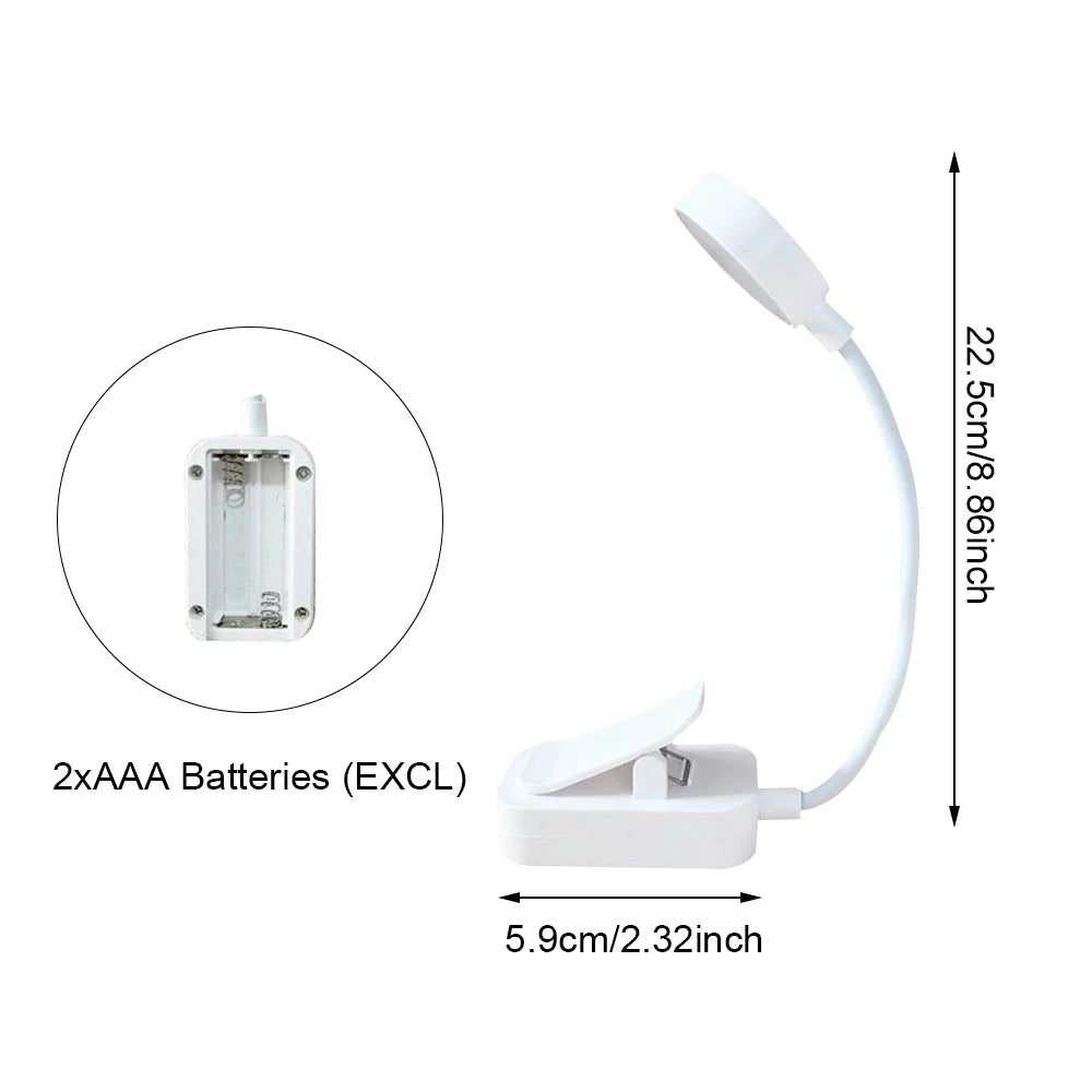 Buchlampe LED Clip – 3 Farben, dimmbar & Akku