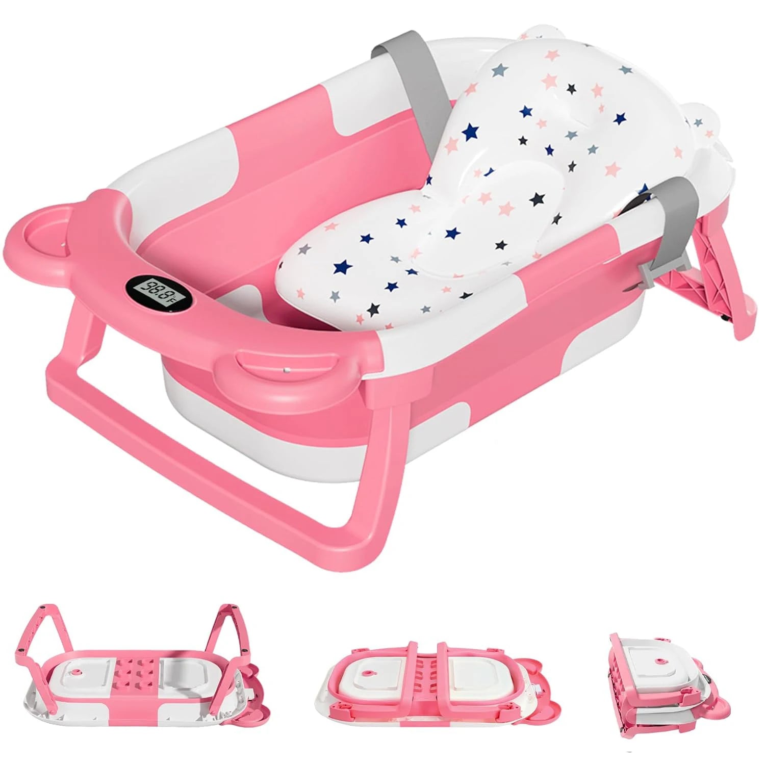 Baby-Badewanne faltbar – Thermometer, Schwimmkissen & Ablauf