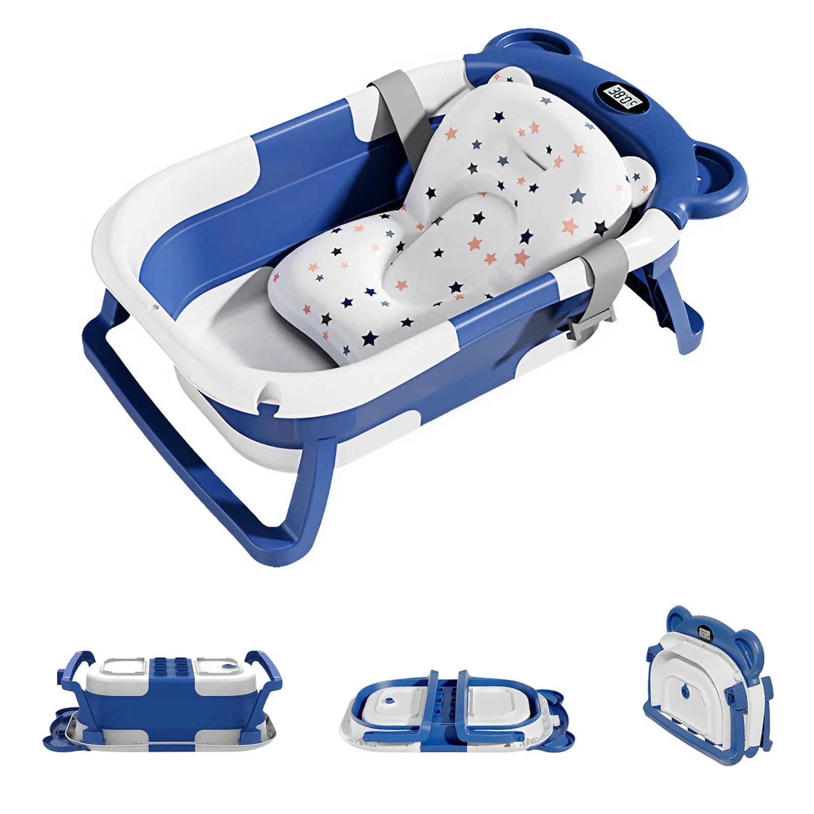 Baby-Badewanne faltbar – Thermometer, Schwimmkissen & Ablauf